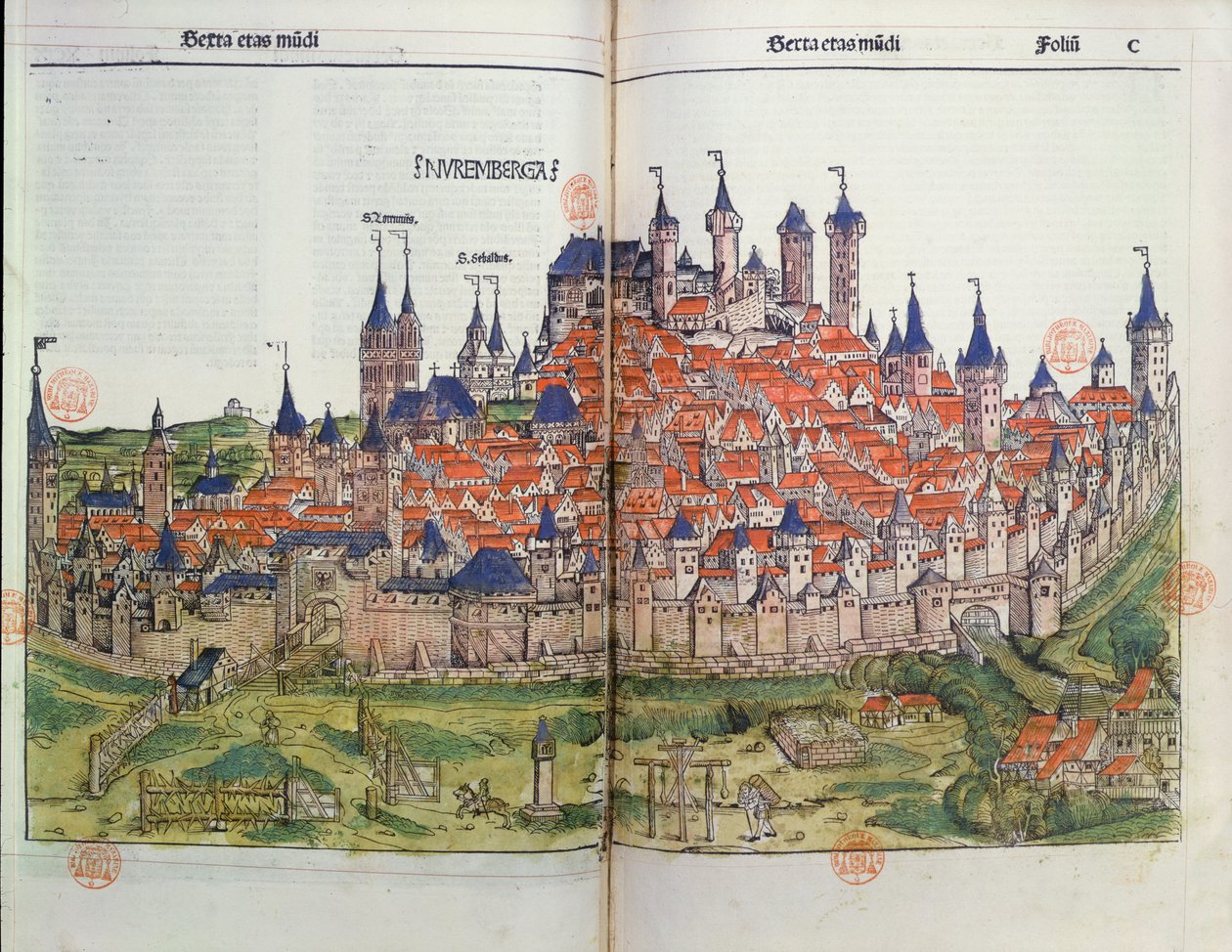 从纽伦堡纪事报（Hartmann Schedel，1440-1514）1493（彩色木刻）看纽伦堡（Nuremberg）镇 作者 德国学校