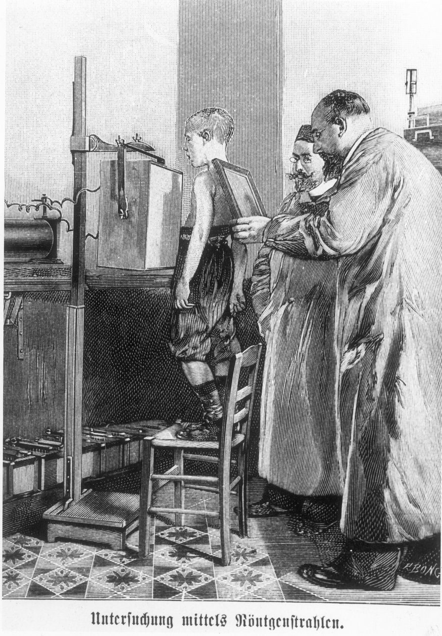 Wilhelm Konrad Roentgen（1845-1923）x-raying一个小男孩，来自Hans Kraemer的一本书，c.1898-99 作者 德国学校