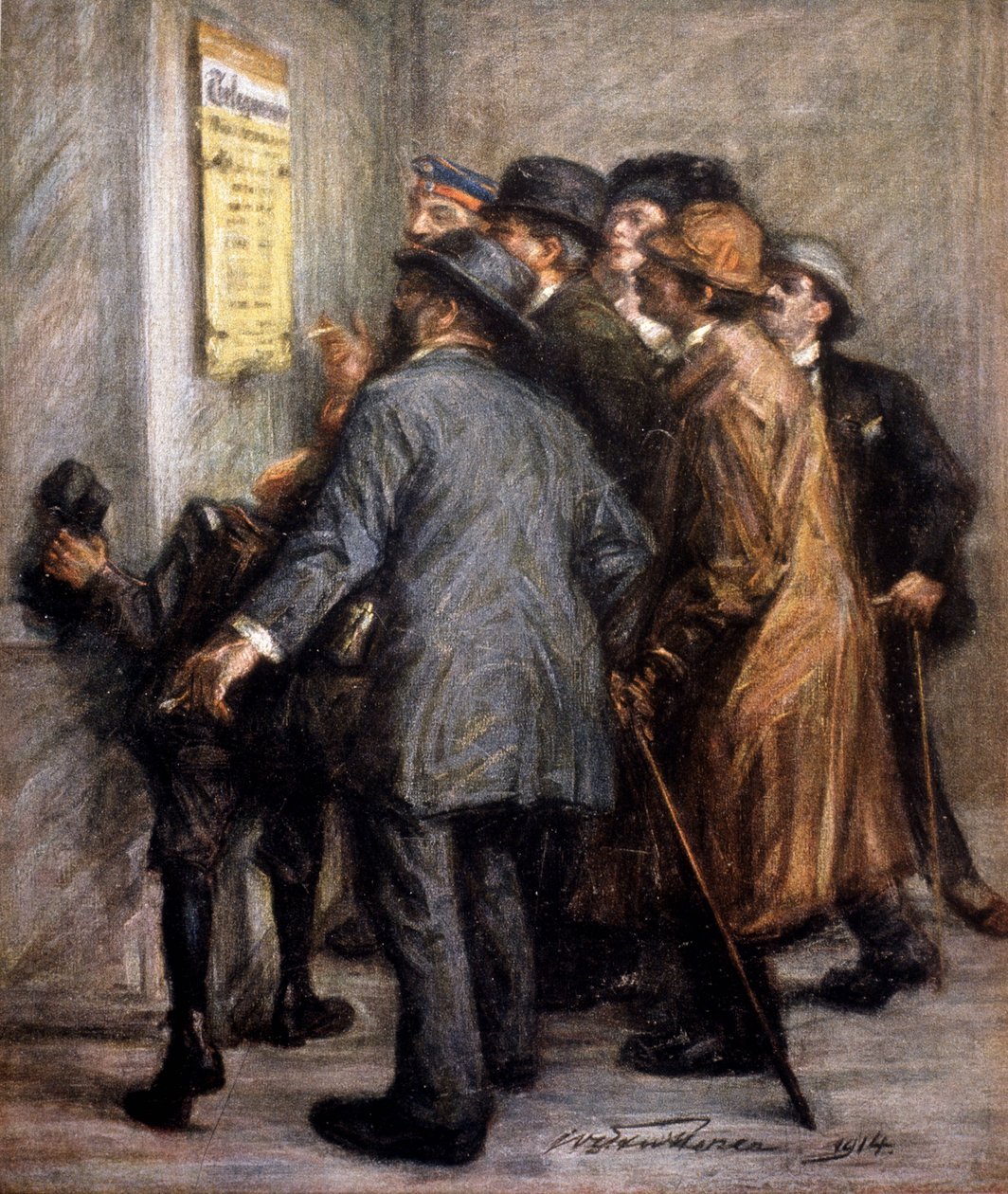 第一次世界大战（1914 - 1918 年）：奥地利人阅读战争行动声明，-in “” Jugend”” 作者 德国学校