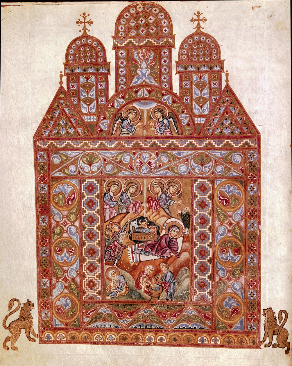 Nativite Miniature of the Codex of Egbert (Codex Egberti) by the school of Reichenau. 980 approx. Cividale del Friuli, Museo Archeologico or Cathedrale de Cividale 作者 德国学校