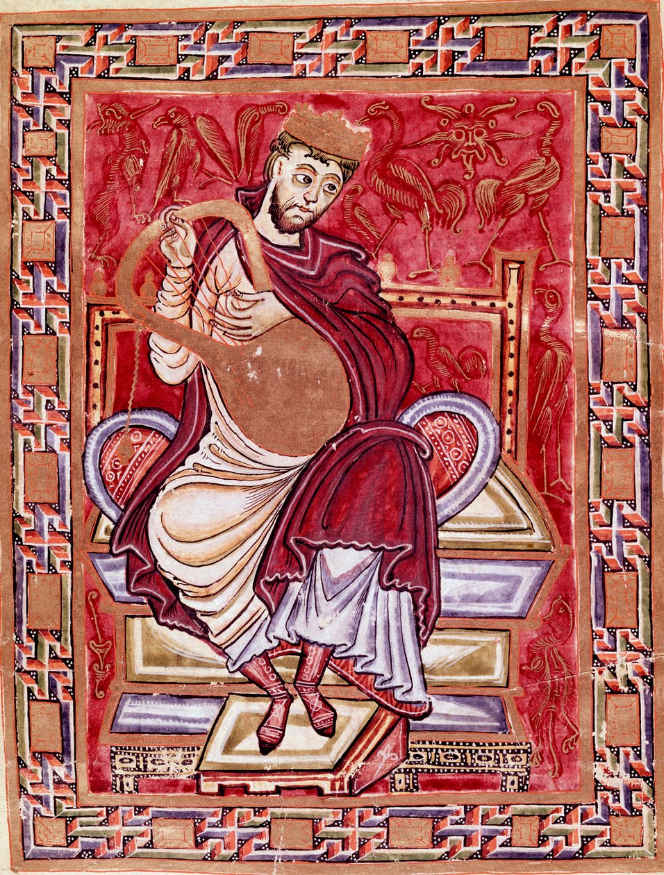 Reichenau 980 Cividale del friuli, museo archeologico 或 Cathedrale de Cividale（大卫王在宝座上，来自“Psalterium Egberti”993 的缩影 作者 德国学校