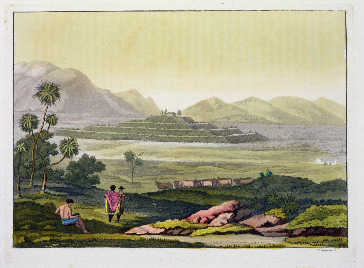 Teocalli，墨西哥Tenochtitlan的大寺，阿兹特克（石版画） 作者 杰拉莫·富马加利