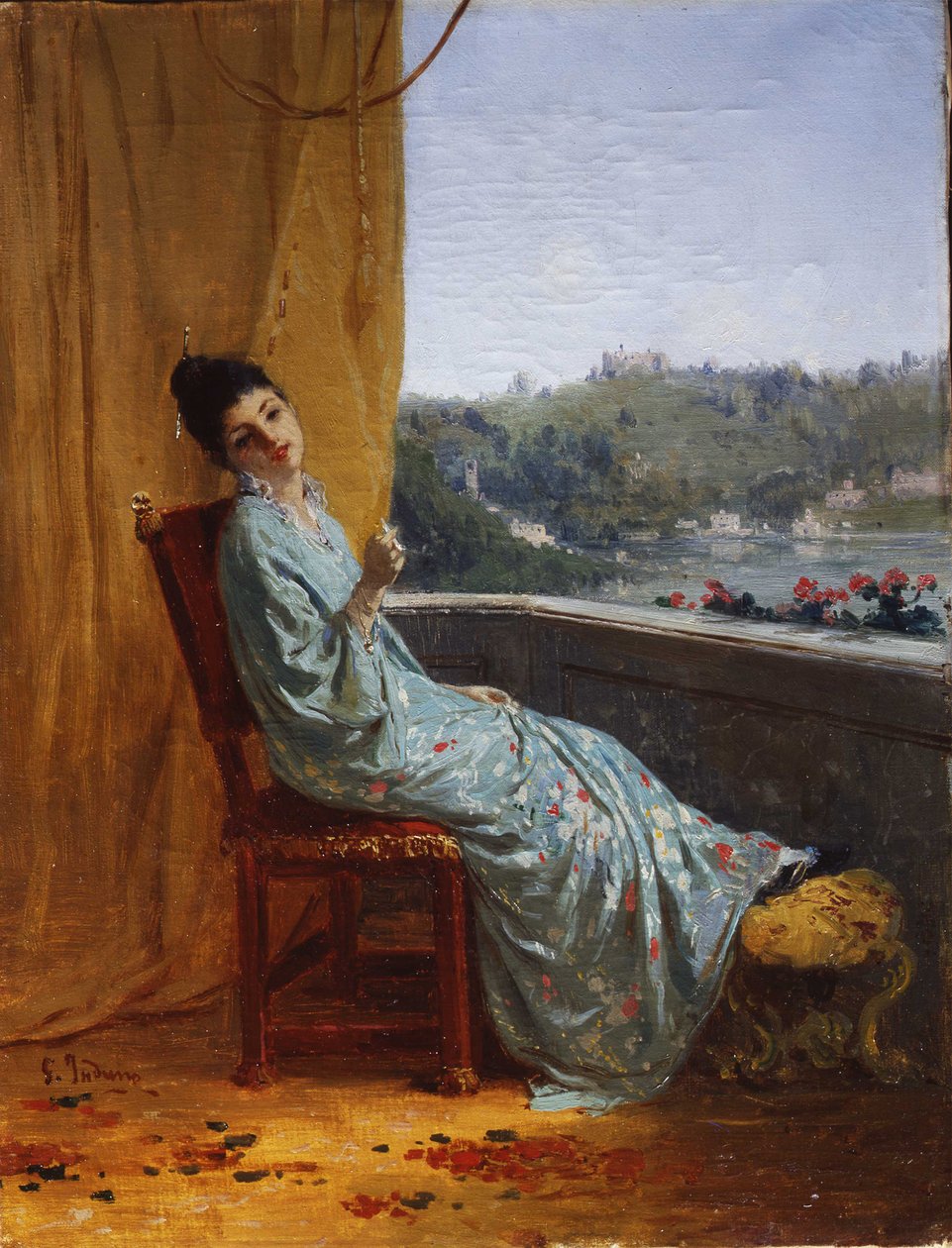 日本妇女，1880-1885。 作者 Gerolamo Induno