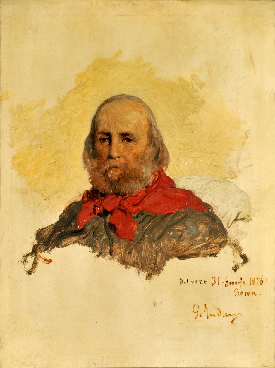 朱塞佩-加里波第1807-1882的肖像，1860年。 作者 Gerolamo Induno