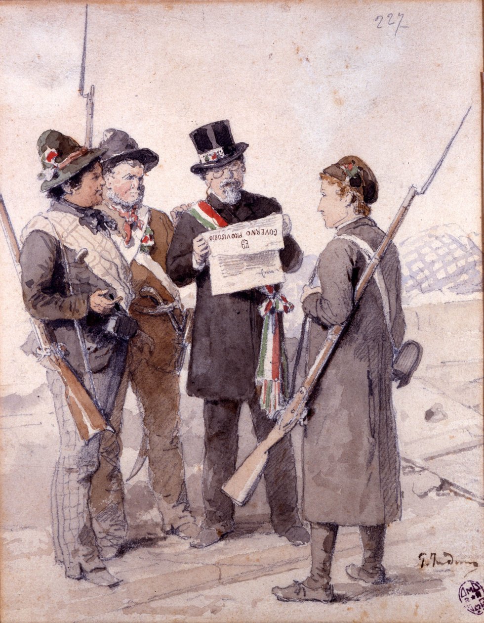 复兴运动：米兰五日（Cinque giornate di Milano）（1848 年 3 月 18 日至 22 日）：这是 1848 年革命（第一次意大利独立战争的一部分）的第一集之一，见证了米兰人的崛起 民众起义反对 作者 Gerolamo Induno
