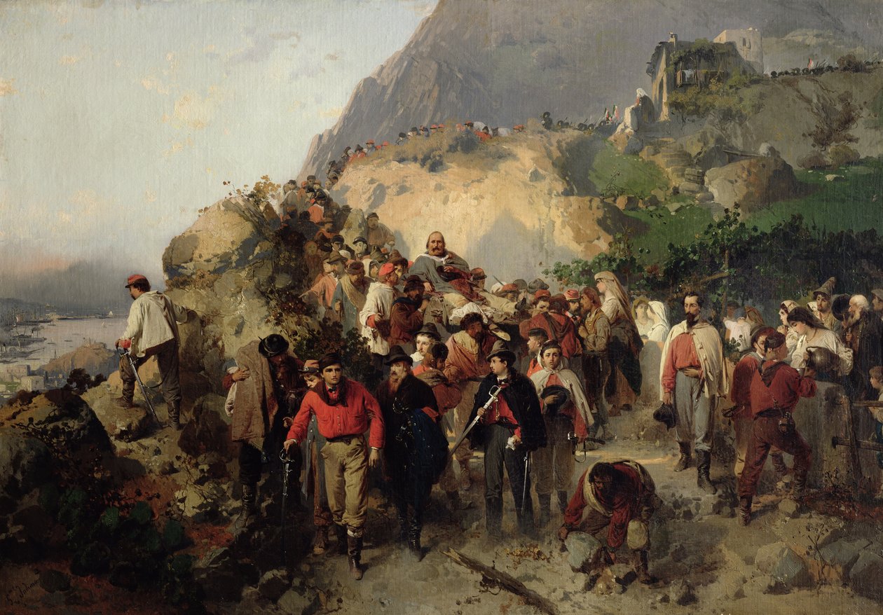 阿斯普罗蒙特山脉中受伤的加里波第（1807-82）（布面油画） 作者 Gerolamo Induno