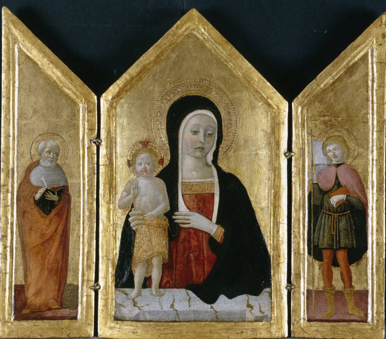 麦当娜和两个圣徒的孩子，c.1500（木头上的蛋彩画） 作者 杰罗拉莫·迪·本韦努托