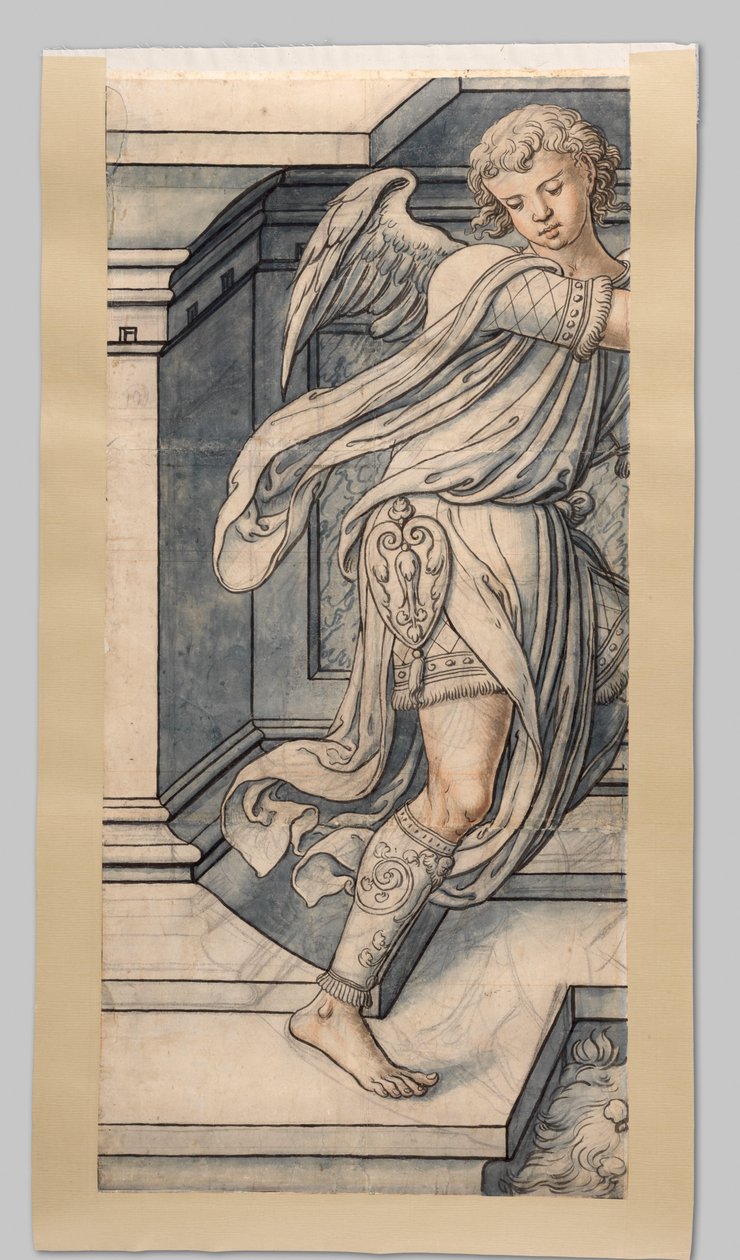天使Joris van Egmond（乌得勒支主教，1535-1559 年）为哈勒姆圣巴沃教堂西立面彩绘玻璃窗制作的纸板碎片 作者 Gerrit Boels（车间）