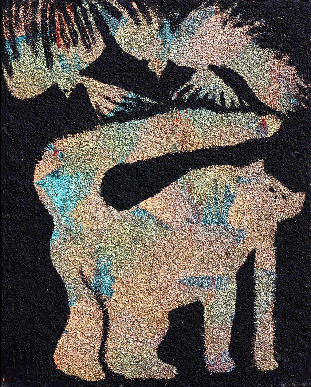 猫与小鸟》，2014 年（沙和丙烯酸画布） 作者 
