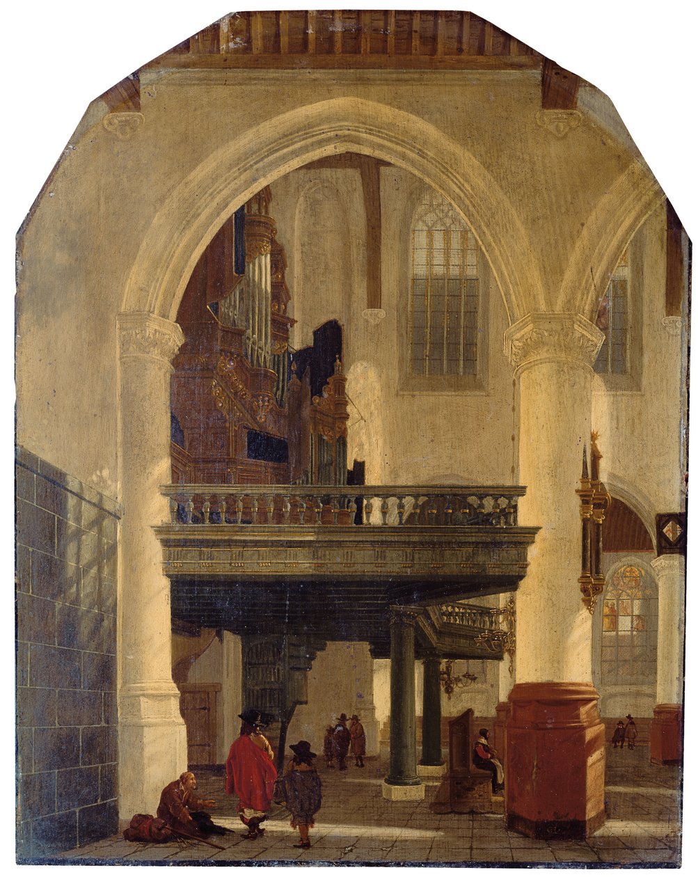 Oude Kerk的西端，代尔夫特（Delft），从南部过道到北部，以及风琴棚 作者 格里特·霍克斯特