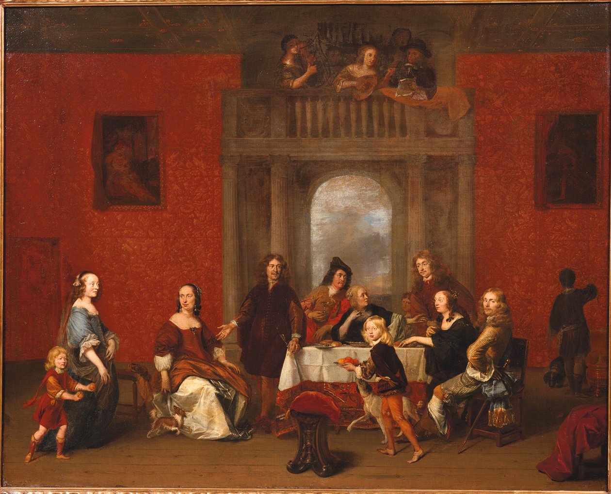 一家人在优雅的室内群体画像 作者 格里特·彼得斯（Gerrit Pietersz）。范齐尔