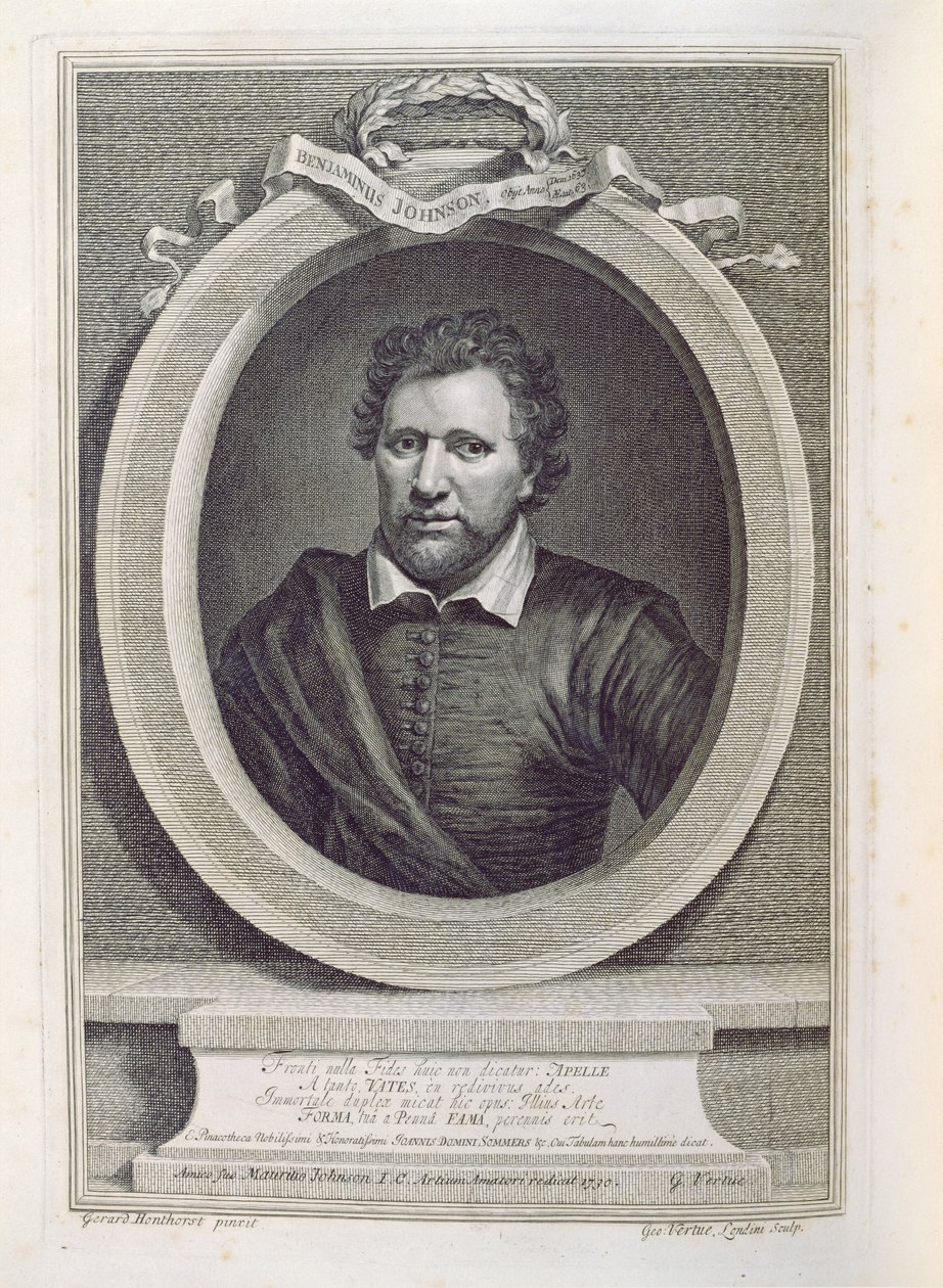 Ben Jonson（1573-1637），由George Vertue（1684-1756）刻，1730年 作者 格里特·范·洪特霍斯特