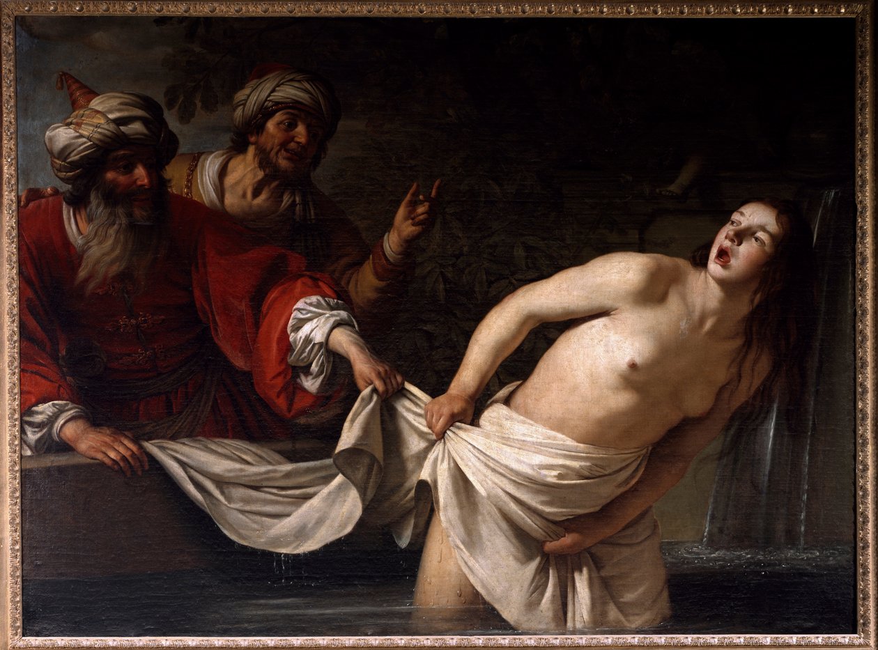沐浴中的苏珊娜 画作 Gherardo delle Notti (Gerrit van Honthorst) (1590-1656) 1655 Sun. 157x213 cm 罗马，Galleria Borghese 作者 格里特·范·洪特霍斯特