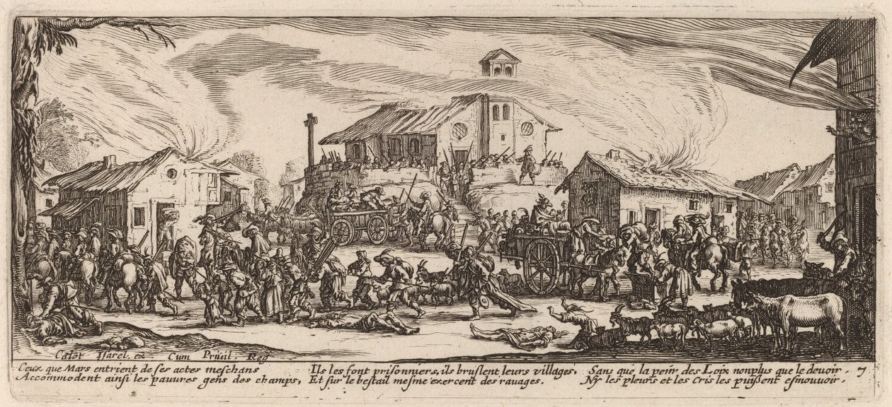掠夺和焚烧村庄 作者 Gerrit van Schagen 在 Jacques Callot 之后