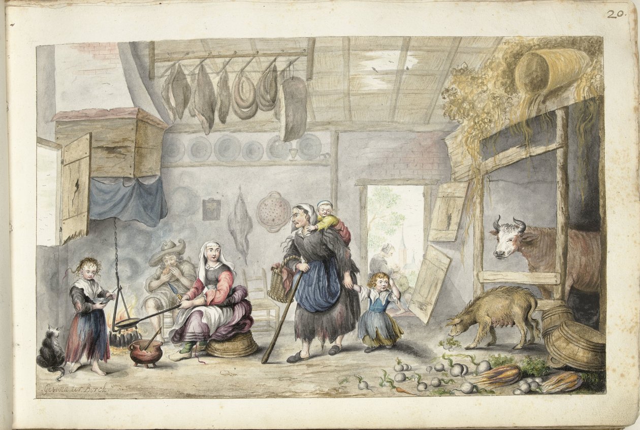 农民内部（慈善或贫困） 作者 Gesina ter Borch（艺术家签名）