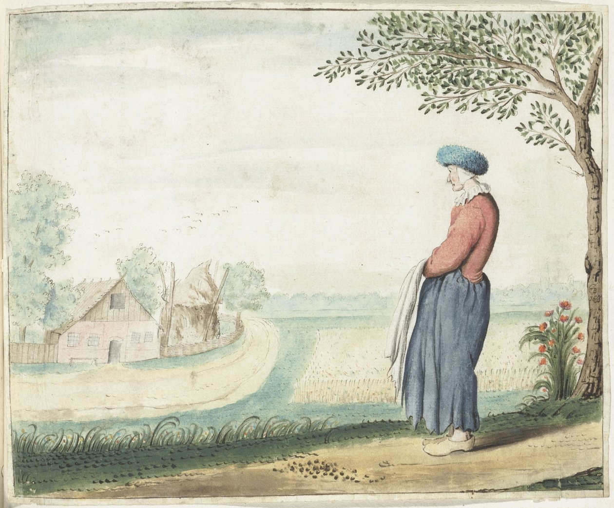 风景中的农妇 作者 Gesina ter Borch（艺术家签名）