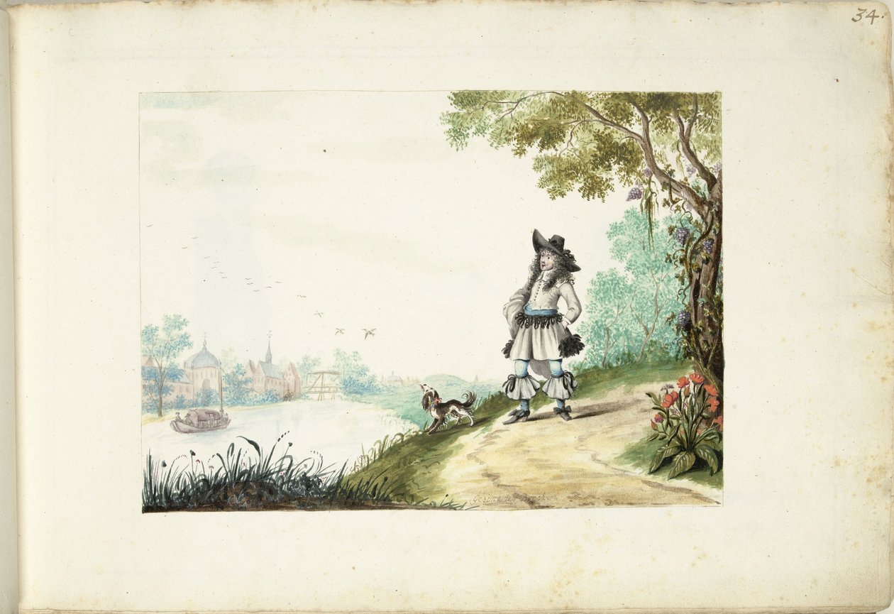 沿着河边散步的绅士 作者 Gesina ter Borch（艺术家签名）