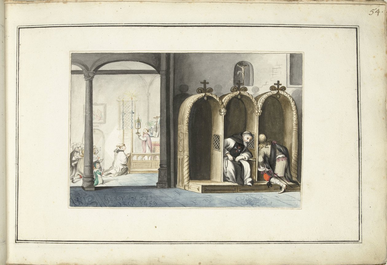 教堂内部设有忏悔室 作者 Gesina ter Borch（艺术家签名）