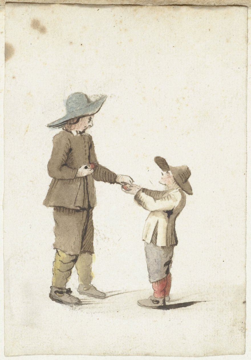 男孩给一个小男孩一个苹果 作者 Gesina ter Borch