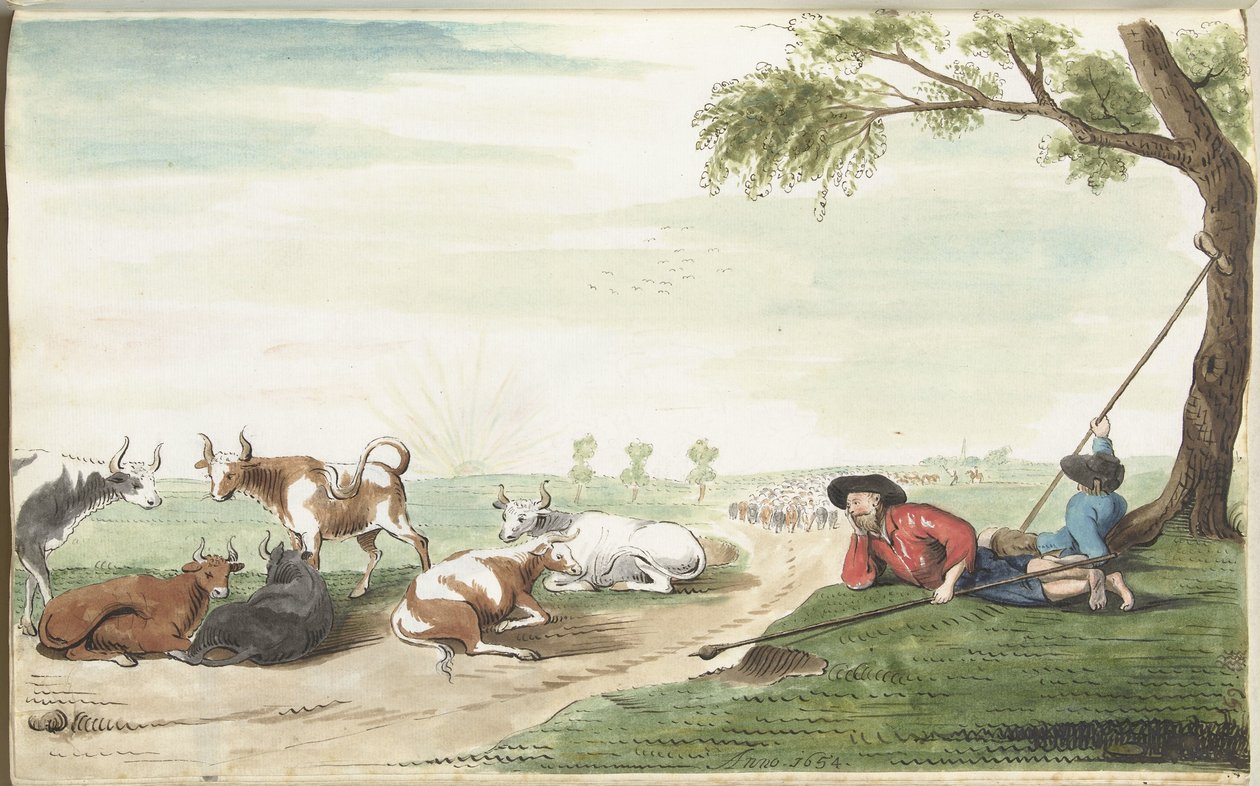 日出或日落时的两个牛郎 作者 Gesina ter Borch