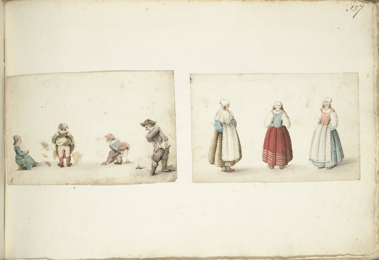 四名儿童大小便，三名妇女站着 作者 Gesina ter Borch