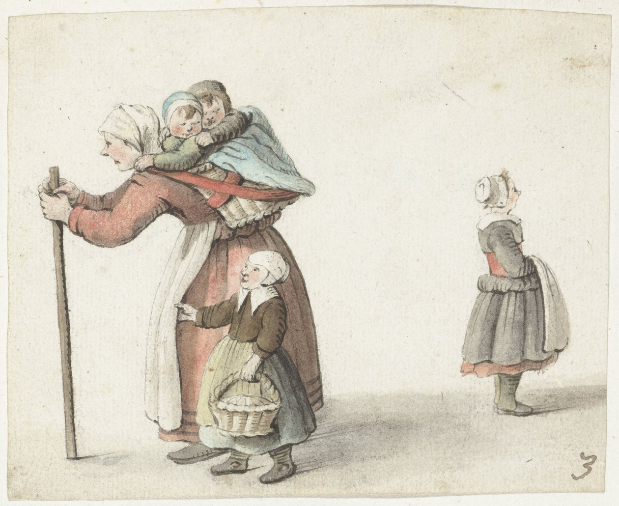 背着两个孩子的妇女 作者 Gesina ter Borch