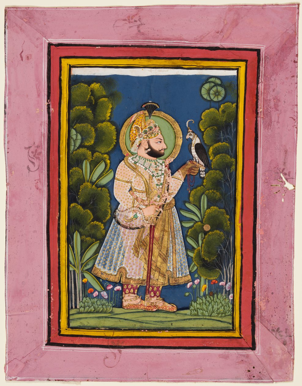 Maharana Jawan Singh r. 1828-38在森林中，手持鹰，约1835年。 作者 加齐