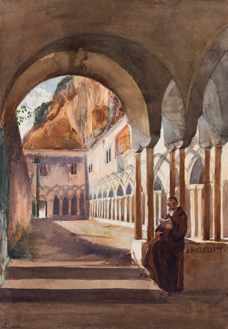 Amalfi的回廊，1855年Prince Luigi Maria di Borbone（1838-1886）的补充（铅笔和纸上的wc） 作者 贾辛托·吉甘特（Giacinto Gigante）