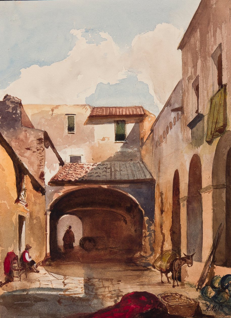 带有数字的通道和街道，1853年Prince Alfonso Maria di Borbone（1841-1934）的新增内容（铅笔，纸上的水粉和水粉） 作者 贾辛托·吉甘特（Giacinto Gigante）