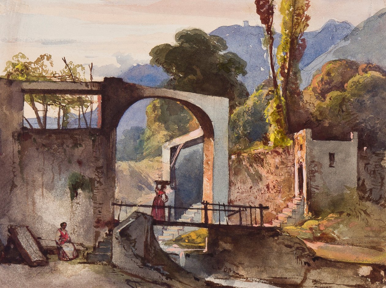 可能是索伦托的Belvedere，由Francesco d&39;Assisi di Borbone王子（1888-1914）添加（铅笔，wc和水粉在纸上） 作者 贾辛托·吉甘特（Giacinto Gigante）