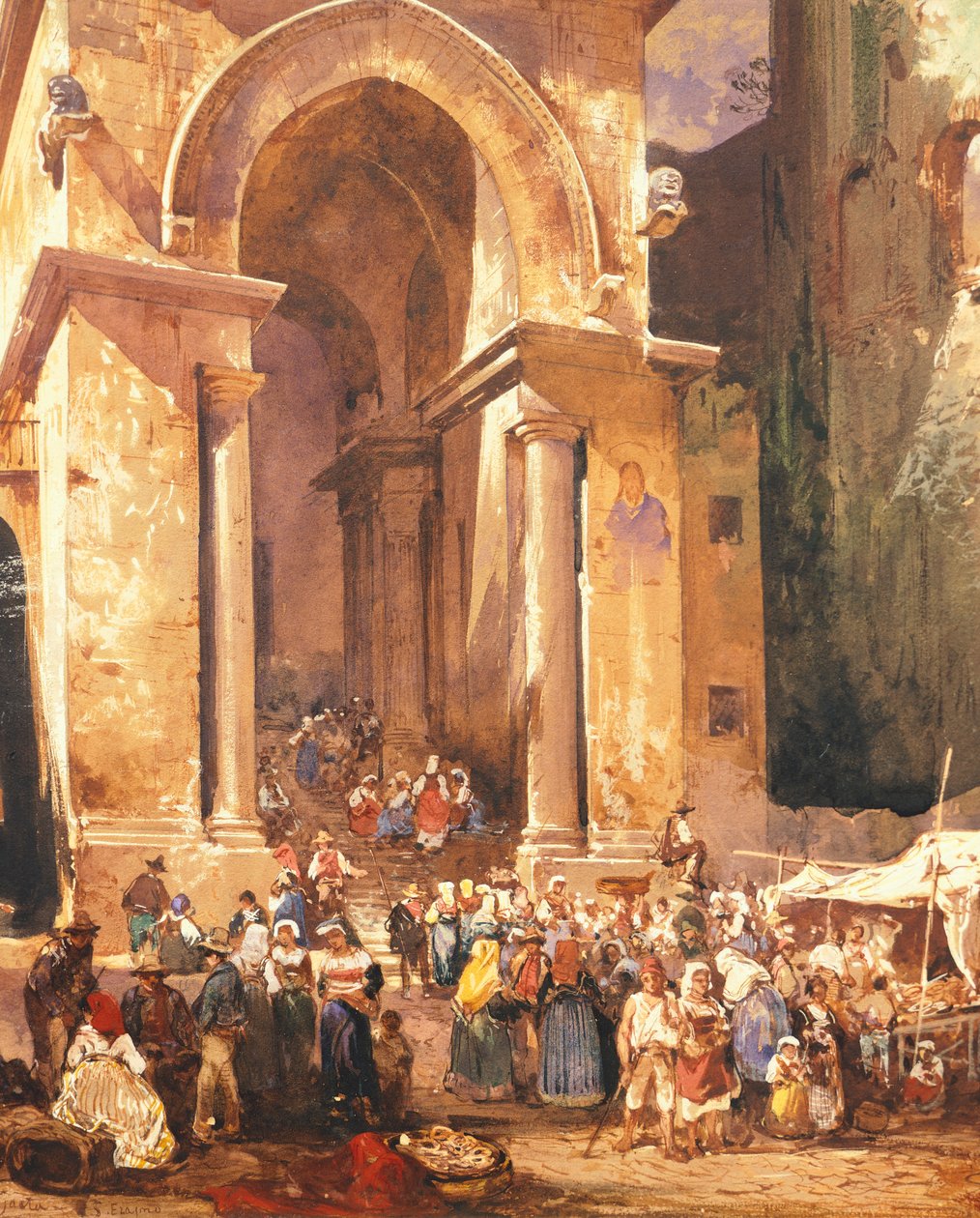 Door of the bell tower of St Erasmus in Gaeta, by Giacinto Gigante (1806-1876), Italy 作者 贾辛托·吉甘特（Giacinto Gigante）