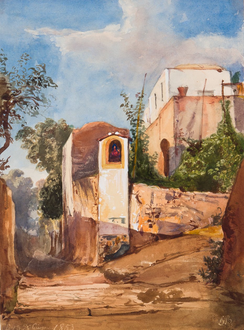 1853年6月13日Luigi Maria di Borbone王子（1838-1886）增加的路边神社（铅笔，纸和水粉） 作者 贾辛托·吉甘特（Giacinto Gigante）