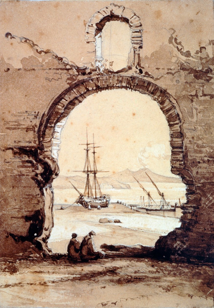 波西利波的那不勒斯湾，贾辛托·吉甘特（Giacinto Gigante，1806-1876 年），水彩画。 作者 贾辛托·吉甘特（Giacinto Gigante）
