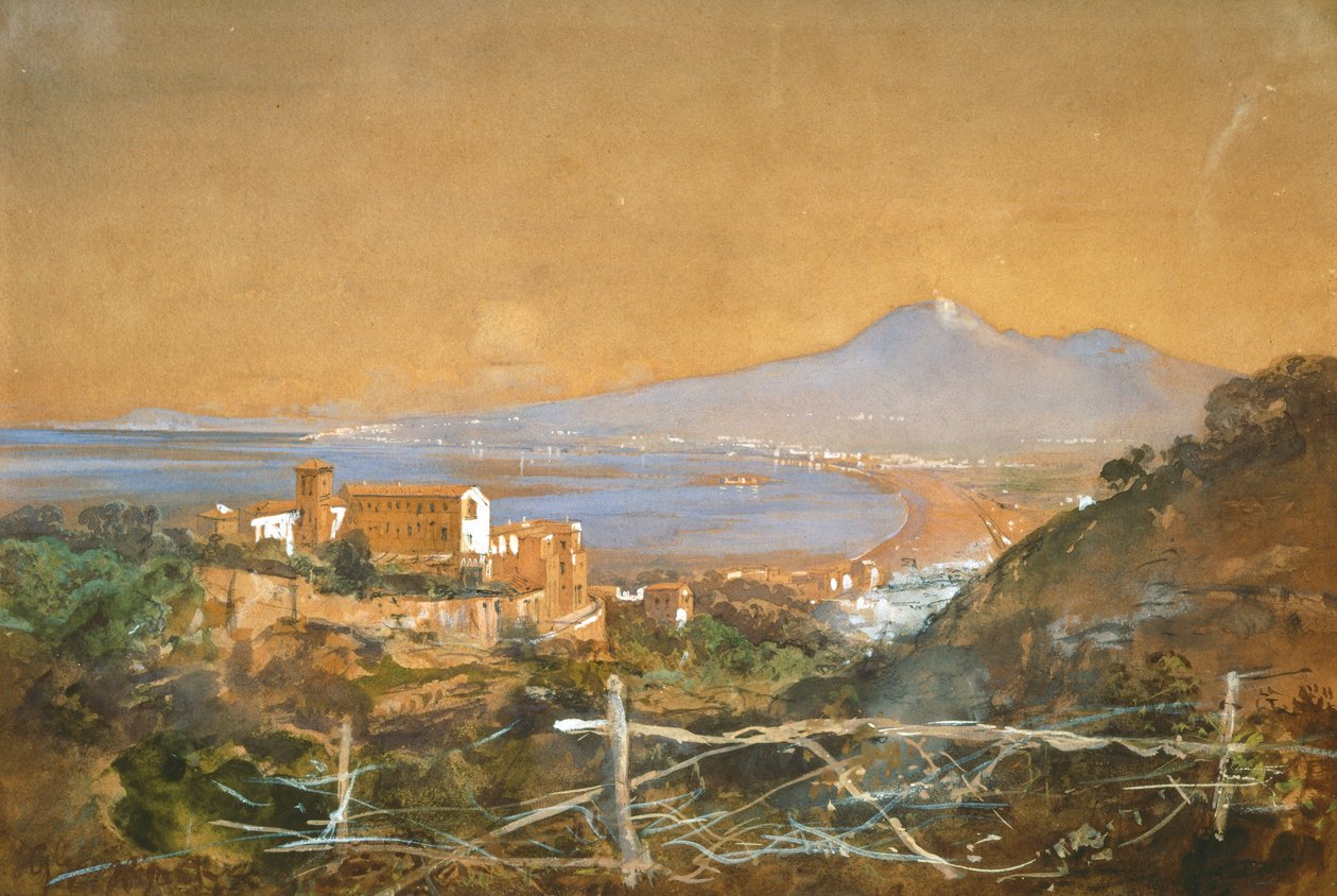The Gulf of Naples, by Giacinto Gigante, watercolour 作者 贾辛托·吉甘特（Giacinto Gigante）