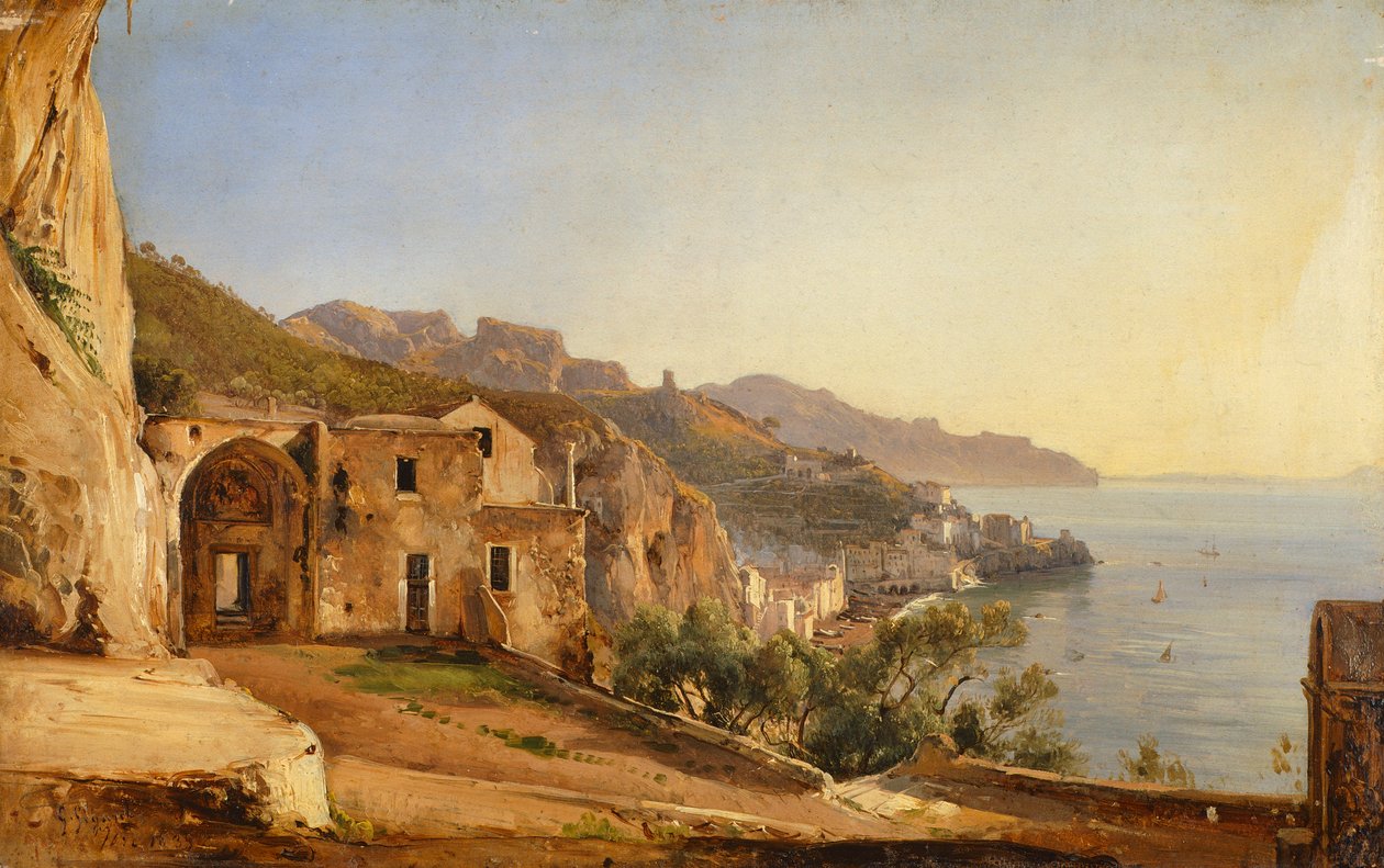 View of Amalfi from the Cave of the Capuchins, by Giacinto Gigante 作者 贾辛托·吉甘特（Giacinto Gigante）