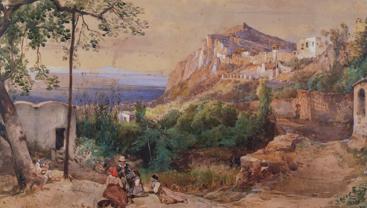 View of Capri (watercolour & tempera) 作者 贾辛托·吉甘特（Giacinto Gigante）