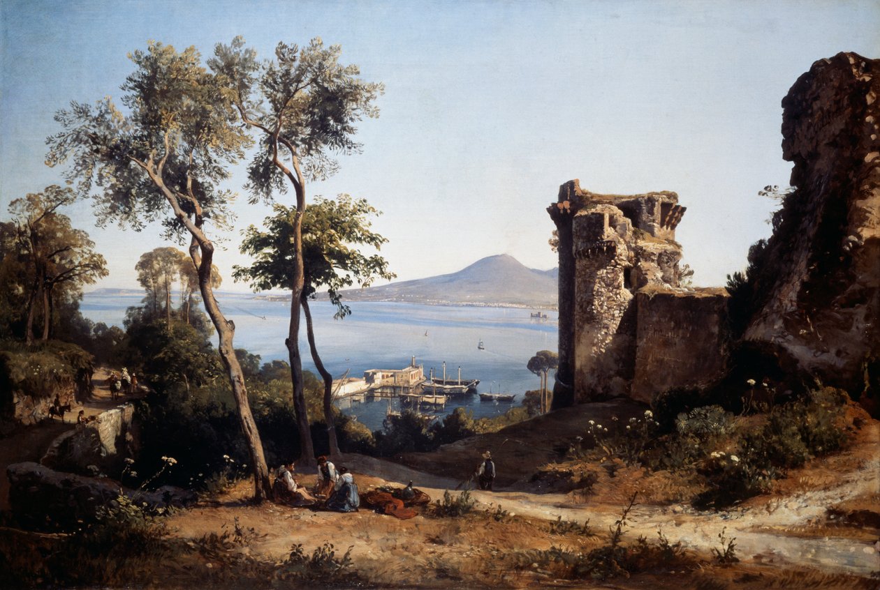 卡斯特拉马雷-迪-斯塔比亚风景（布面油画 作者 贾辛托·吉甘特（Giacinto Gigante）