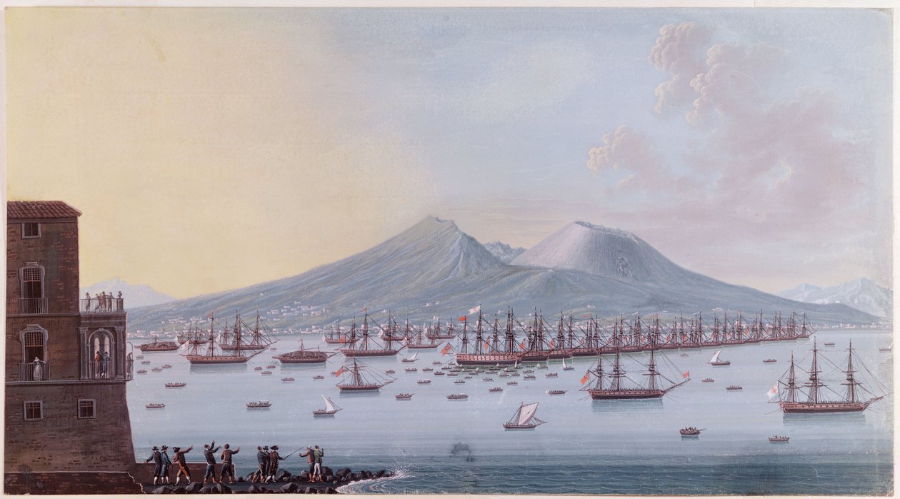 1798年那不勒斯湾的视图（彩色雕刻） 作者 贾科莫·瓜迪（Giacomo Guardi）