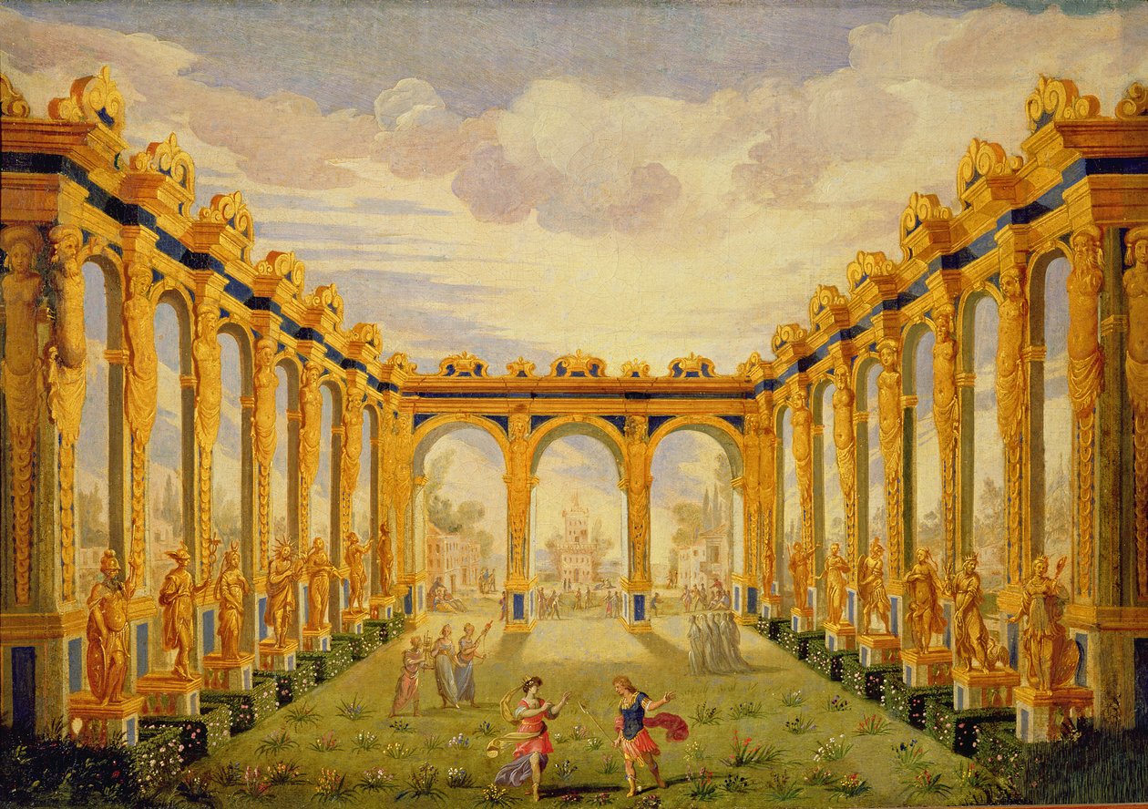 第三幕，场景五：伊利森菲尔德的庭院 作者 贾科莫·托雷利（Giacomo Torelli）