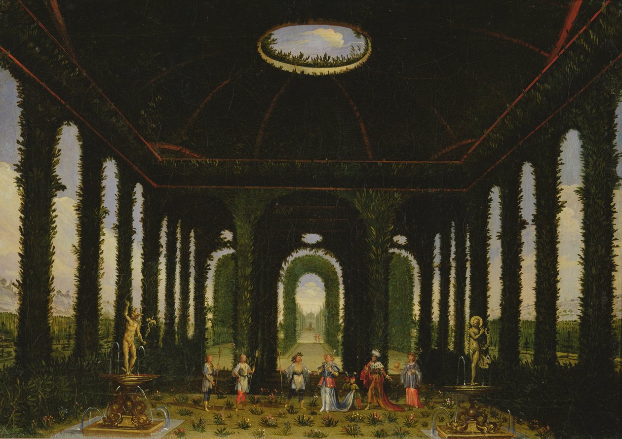 第三幕，场景十一和十三：花园形式为凉亭 作者 贾科莫·托雷利（Giacomo Torelli）