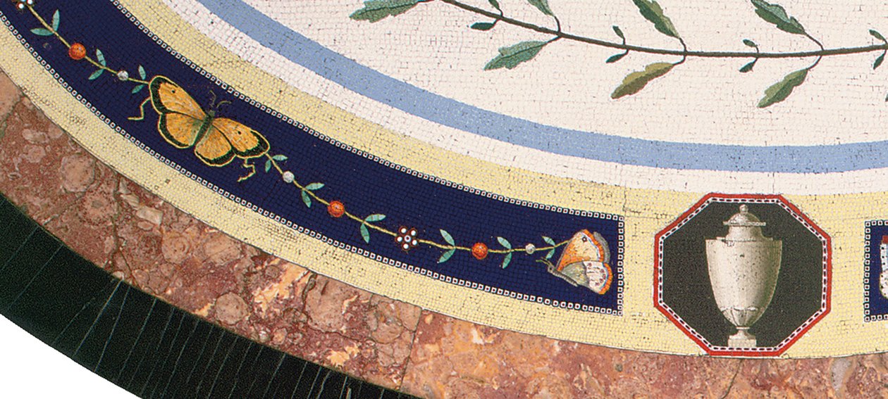 Micromosaic桌面，罗马，18世纪晚期（镶嵌马赛克，ormolu的乌木和缎木） 作者 贾科莫（到）拉斐尔（Raffaelli）