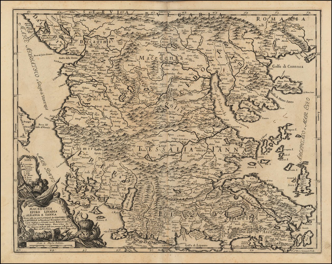 1684 年 Giacomo Cantelli da Vignola 绘制的塞萨利和马其顿地图 作者 贾科莫·坎特利（Giacomo Cantelli）