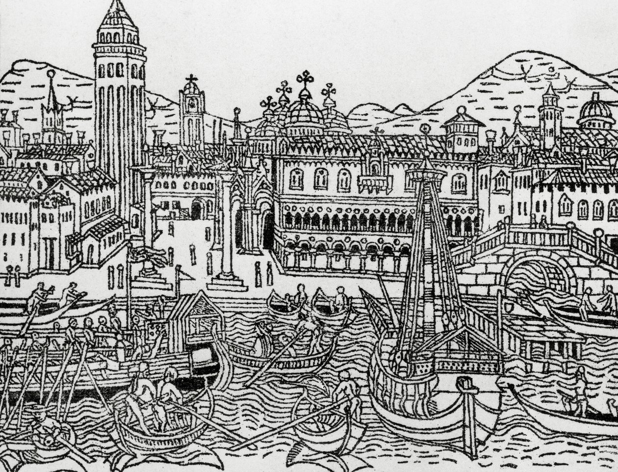 15 世纪意大利威尼斯景观，木刻，出自 Giacomo Filippo Foresti（1434-1520 年）的 Supplementum Chronicarum 作者 贾科莫·菲利波·福里斯蒂（Giacomo Filippo Foresti）