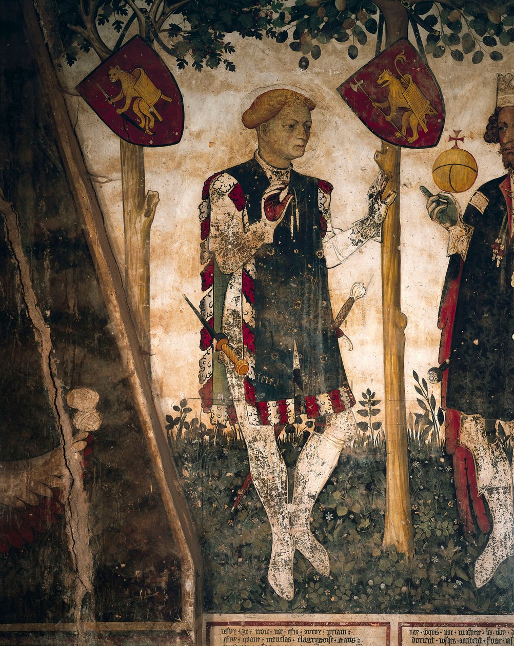 萨卢佐的瓦莱拉诺和托马斯三世，男爵厅壁画的细节，c.1410-1430（壁画） 作者 贾科莫·雅克里奥