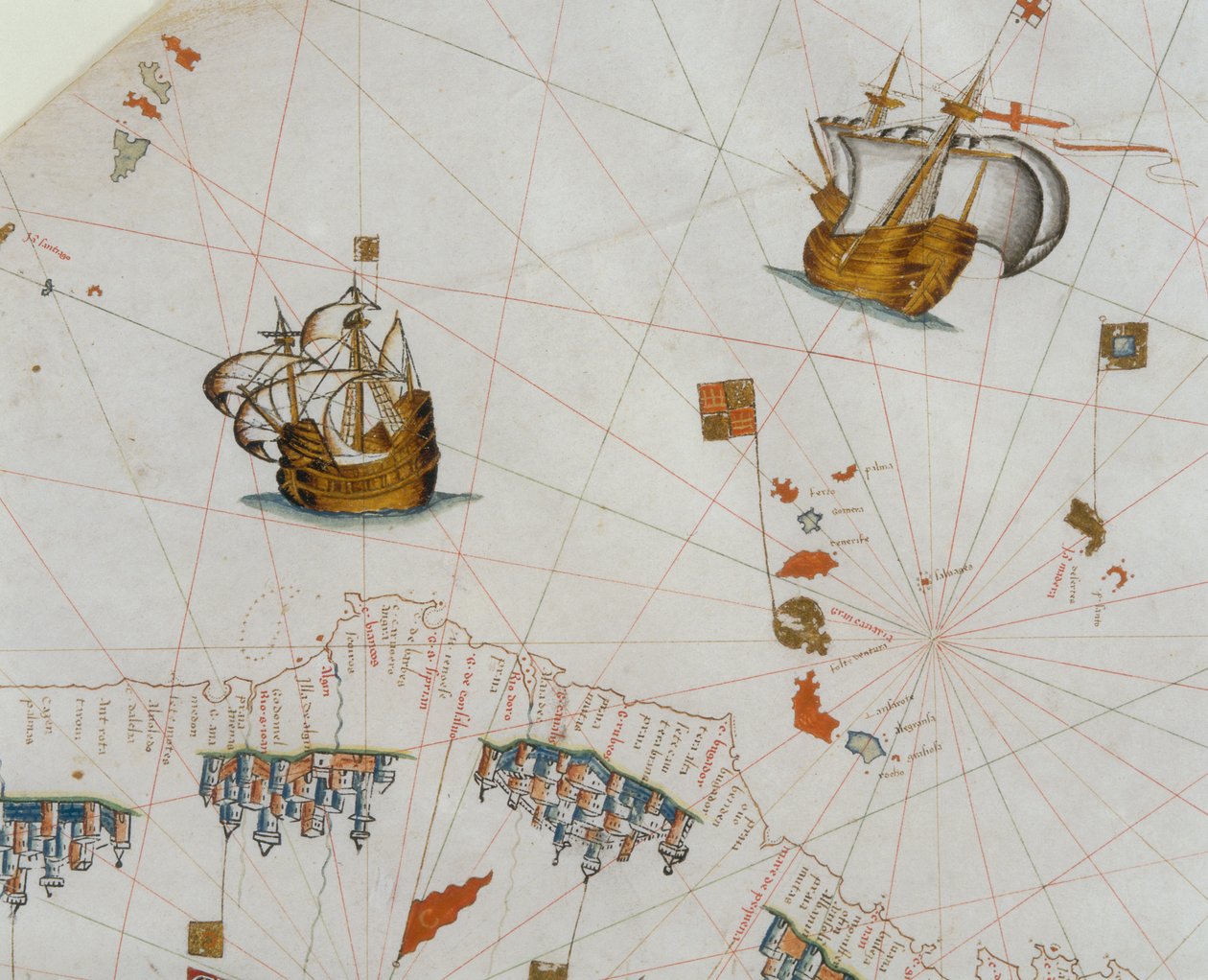 航海地图，加那利群岛的细节，1564 作者 贾科莫·马吉欧洛（Giacomo Maggiolo）