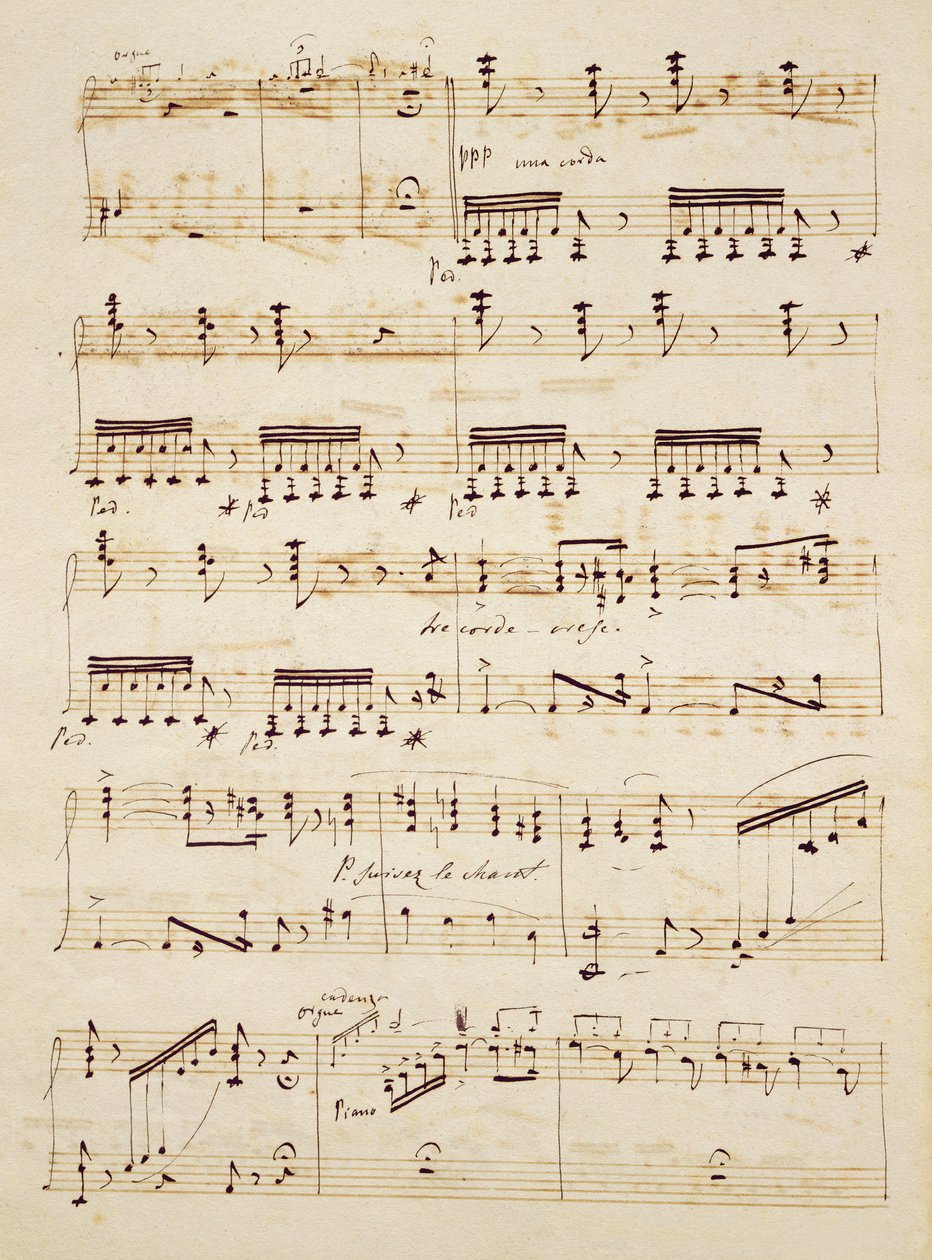 来自&39;Les Huguenots&39;得分的手稿页 作者 贾科莫·梅耶比尔