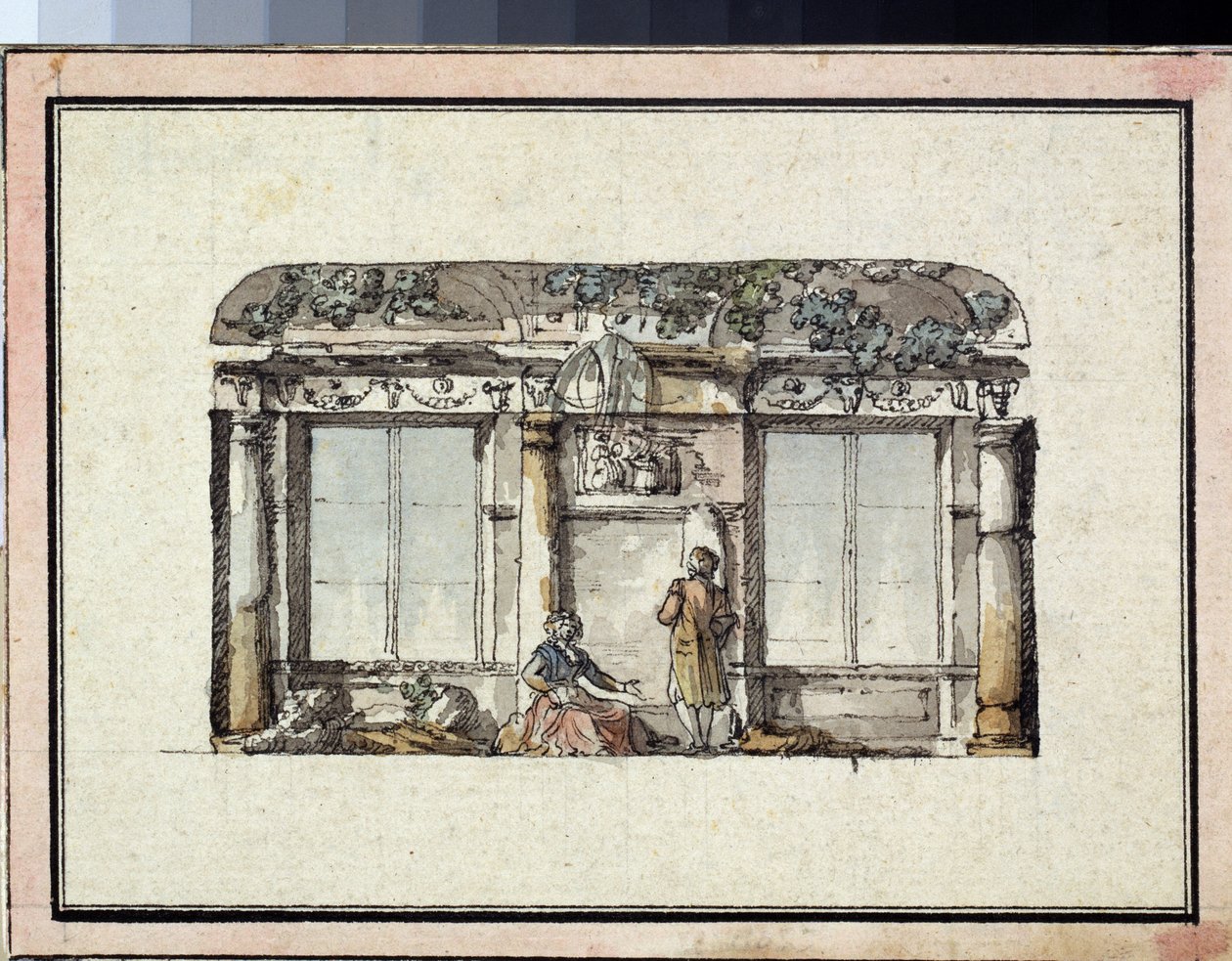 装饰有两扇窗户的房间的项目。Giacomo Antonio Domenico Quarenghi（1744-1817 年）的作品，纸面水墨画。意大利艺术，古典主义。国家 A 级普希金美术馆，莫斯科。 作者 贾科莫·夸伦吉