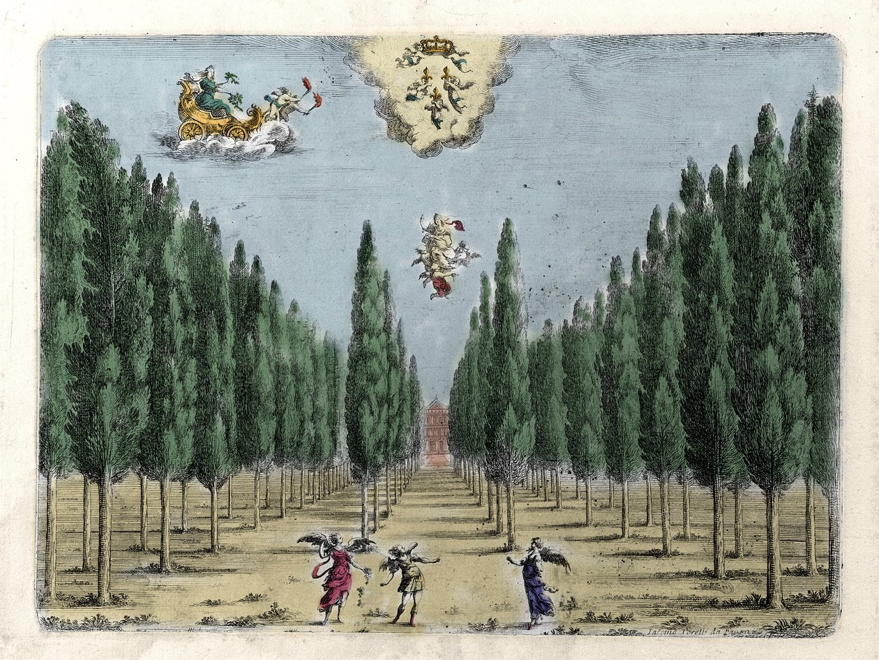 弗朗切斯科·萨克拉蒂 (Francesco Sacrati) 的 5 幕歌剧“La finta pazza”(La Folle Beinge) 插图。 Jacopo Torelli 雕刻 作者 贾科莫·托雷利（Giacomo Torelli）