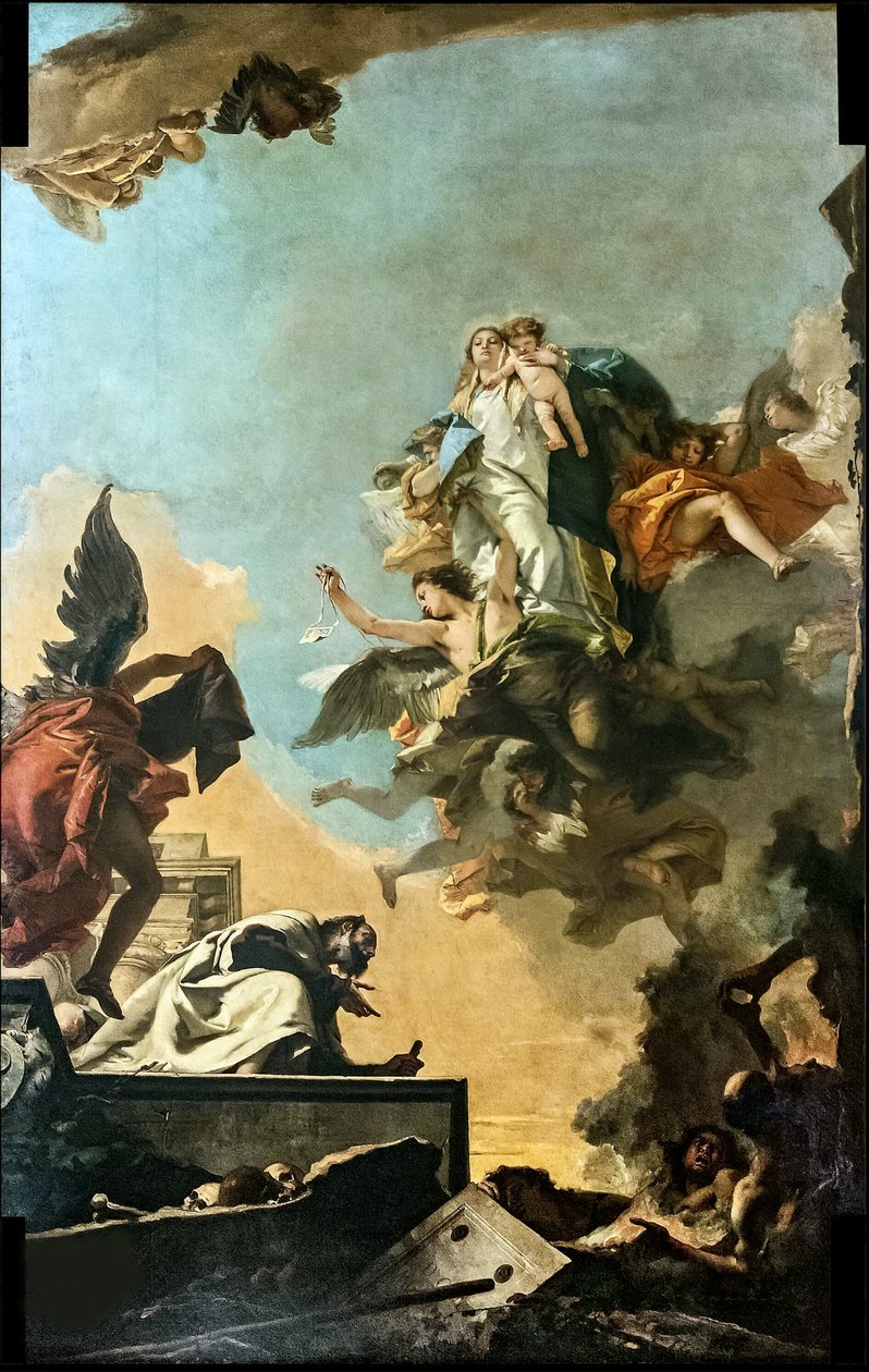 卡梅尔圣母向圣西门-斯托克授予肩章，1749年。 作者 贾安巴蒂斯塔·提埃波罗