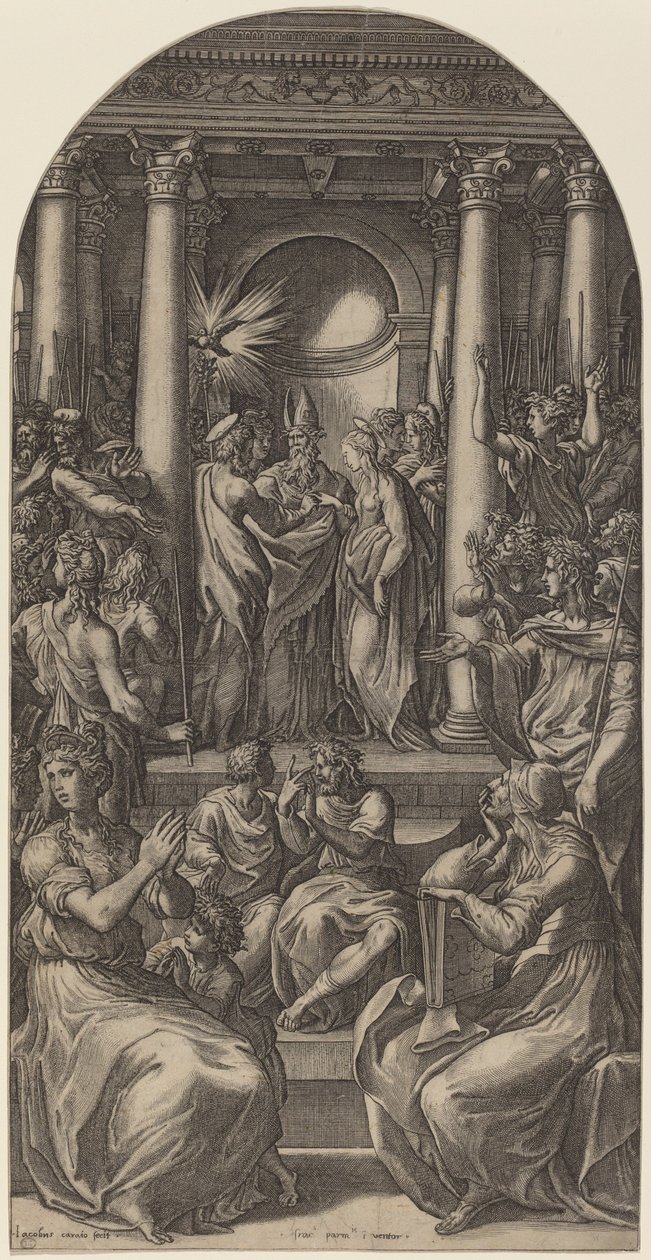 圣母玛利亚的婚姻 作者 Parmigianino 之后的 Gian Jacopo Caraglio